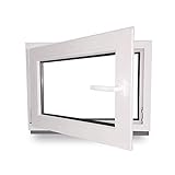 KELLERFENSTER - KUNSTSTOFF - FENSTER - INNEN WEISS/AUSSEN WEISS - BXH: 50 X 40 CM - 500 X 400 MM - DIN LINKS - 2 FACH VERGLASUNG - 60 MM PROFIL