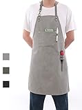 PINCY ARBEITSSCHÜRZE, SCHWERLAST 16OZ CANVAS TOOL SCHÜRZE, METALL HARDWARE VERSTÄRKUNG CHEF SCHÜRZE MIT TASCHE EXTRA LANGE RIEMEN VERSTELLBAR M-XXL (GRAU)