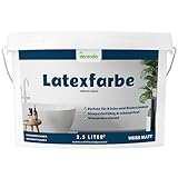 DERENDO LATEXFARBE WEISS MATT ABWASCHBAR 2,5 LITER FÜR INNEN KÜCHE STREICHEN BADEZIMMER STREICHEN WEISSE WANDFARBE HOHE DECKKRAFT WANDFARBE WEISS DECKEND