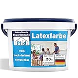 PLID® LATEXFARBE WEISS SEIDENGLÄNZEND [5L] - ABWASCHBARE FARBE INNEN FÜR KÜCHE &AMP; BADEZIMMER - LATEXFARBE ABWASCHBAR LEICHT ZU REINIGEN &AMP; NICHT SCHLÄMMEND -LATEXFARBE ABWASCHBAR NICHT FÜLLEND