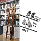 DEJOO ROLLLEITER-HARDWARE-BIBLIOTHEK, SCHIEBELEITER-HARDWARE-KIT, 3,3 FUSS BIS 20 FUSS, MOBILE LEITERSCHIENEN AUS RUNDEM STAHLROHR MIT BODENROLLENRÄDERN (KEINE LEITER)